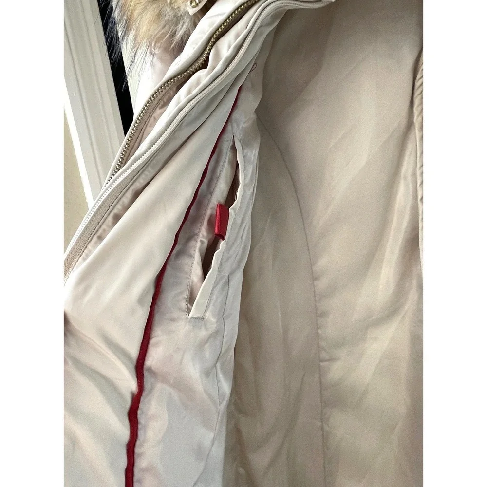 Jones New York Women's Cream Quilted‎ Faux Fur Hood Puffer Coat Size S